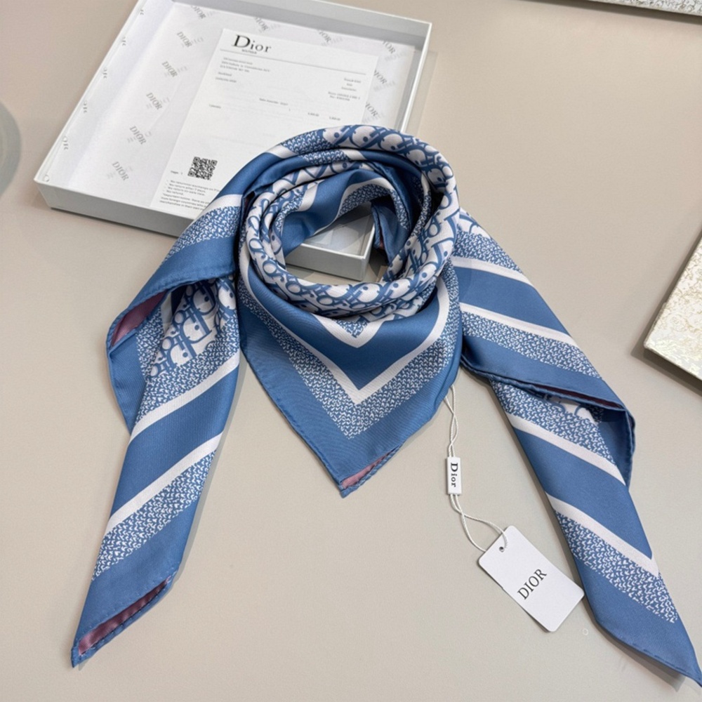 Dior Silk Scarf Classic Oblique Monogram Blue‑White